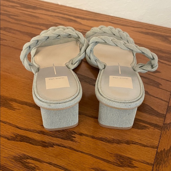 Elegant Braided Block Heel Sandals - Light Blue